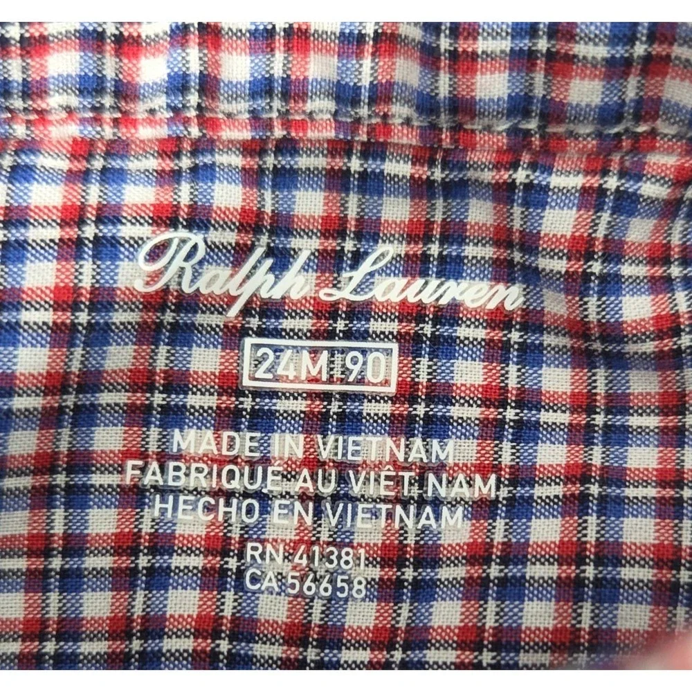 RALPH LAUREN Baby Boy 24 Mos Gingham Check Long Sleeve Shirt Pony Logo Button Up